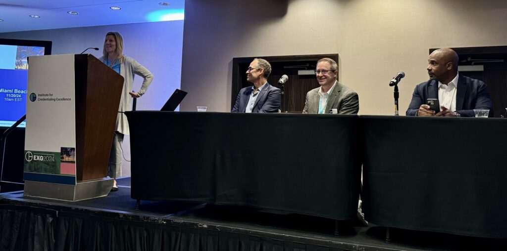 Meazure Learning's CMO, Stephanie Dille, introduces the session panelists